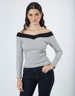 Top Sara Plomo/Negro