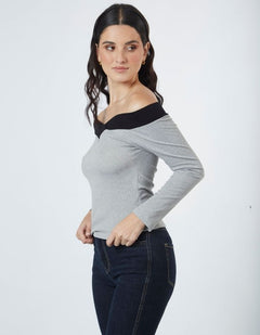 Top Sara Plomo/Negro