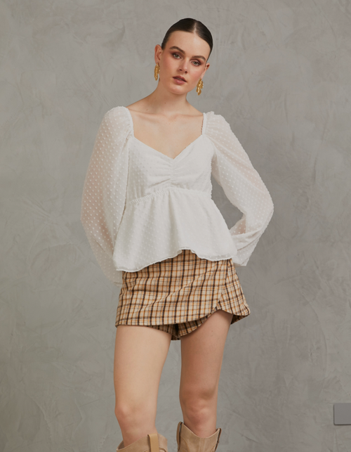 Falda Short Flavia Camel Cuadros