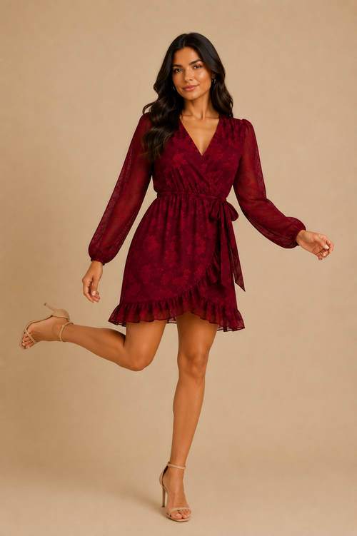 Vestido Esfera Guinda Labrado