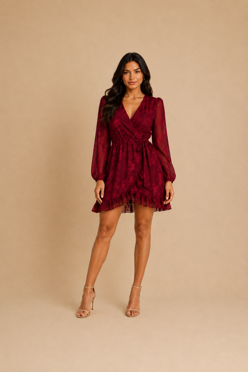Vestido Esfera Guinda Labrado