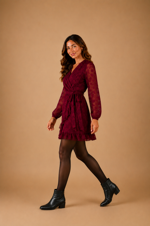 Vestido Esfera Guinda Labrado