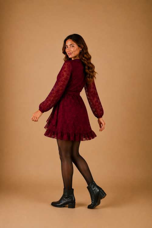 Vestido Esfera Guinda Labrado